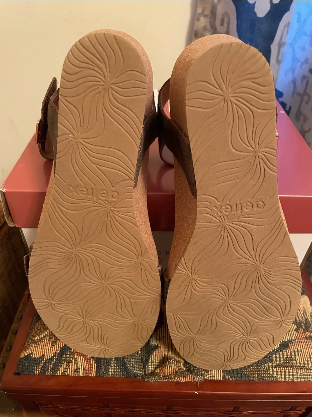 Aetrex Metallic Bronze Suede Wedge Sandals - Picture 4 of 4